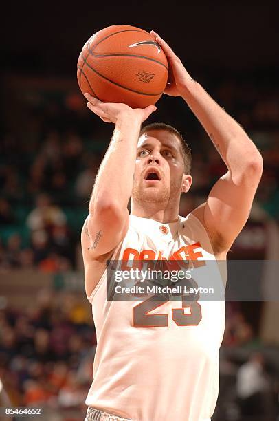 Eric Devendorf of the Syracuse Orange takes a foul shot during a second round Big East Conference Tournament college basketball game against the...