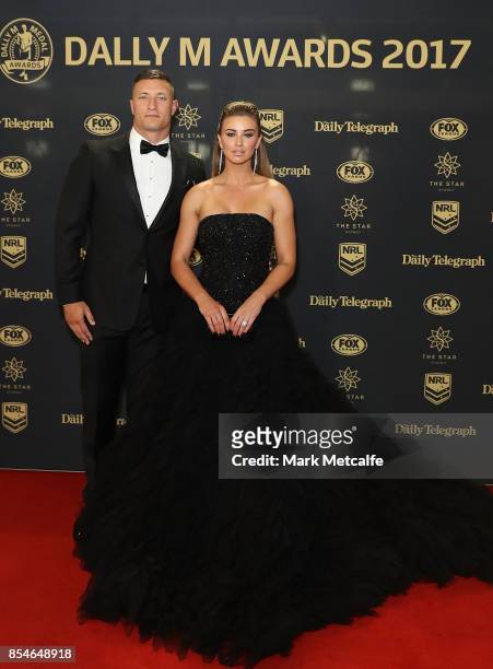 Tariq Sims and Ashleigh Sims arrive ahead of the 2017 Dally M Awards at The Star on September 27, 2017 in Sydney, Australia.
