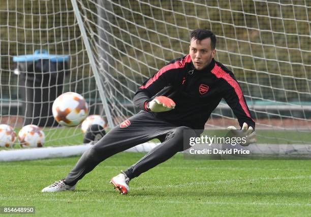 Dejan Iliev of Arsenal during the Arsenal Training Session at London Colney on September 27, 2017 in St Albans, England.