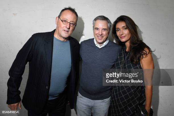 Olivier Lapidus , Jean Reno and Zofia Borucka backstage prior the Lanvin show as part of the Paris Fashion Week Womenswear Spring/Summer 2018 on...
