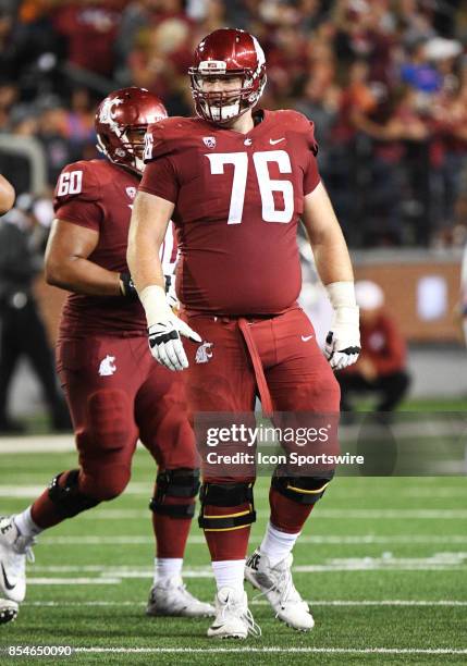 Washington State offensive lineman Cody O'Connell during the game between the Boise State Broncos and the Washington State Cougars played on...