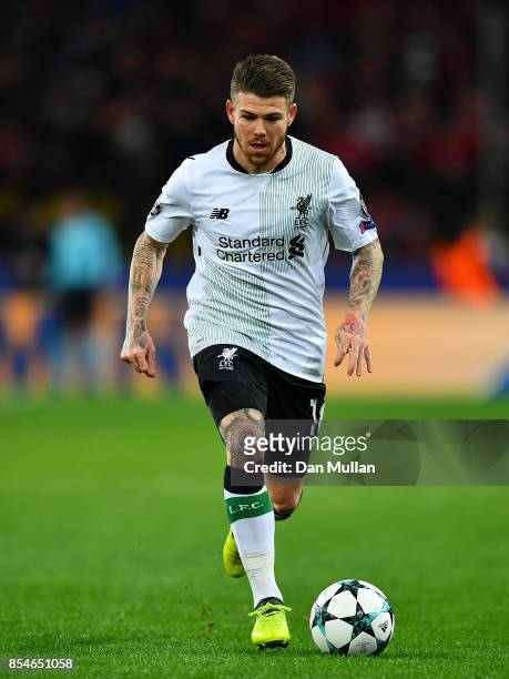 Alberto Moreno of Liverpool takes the ball forward during the UEFA Champions League group E match between Spartak Moskva and Liverpool FC at...