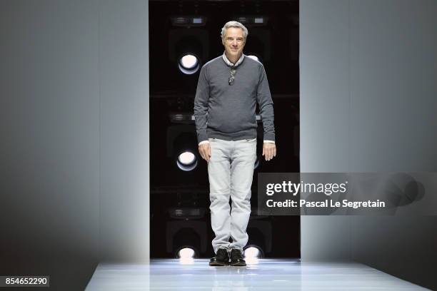 Designer Olivier Lapidus walks the runway during the Lanvin show as part of the Paris Fashion Week Womenswear Spring/Summer 2018 on September 27,...