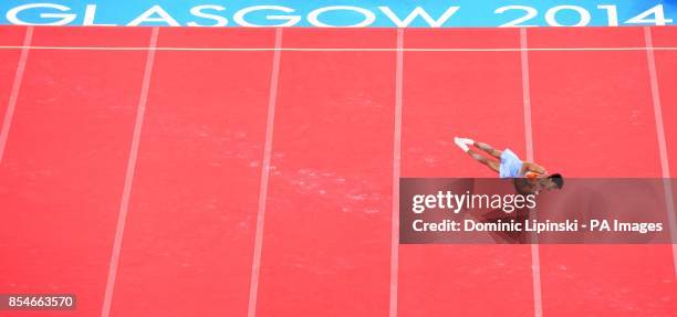 India's Ashish Kumar competes on the Floor during the Men's Team Final and Individual Qualification at the SEE Hydro, during the 2014 Commonwealth...