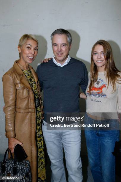 Stylist Olivier Lapidus standing between Mathilde Favier and her daughter Heloise Agostinelli pose Backstage after the Lanvin show as part of the...