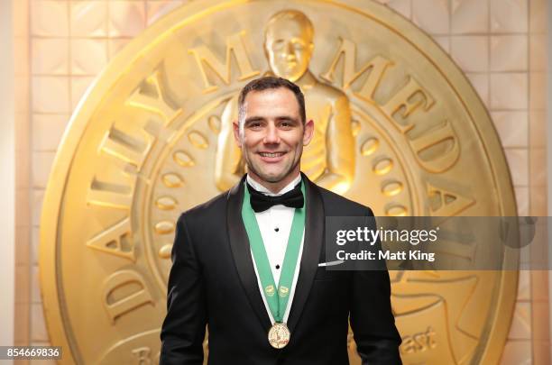 Cameron Smith of the Storm poses after winning the Dally M Medal during the 2017 Dally M Awards at The Star on September 27, 2017 in Sydney,...