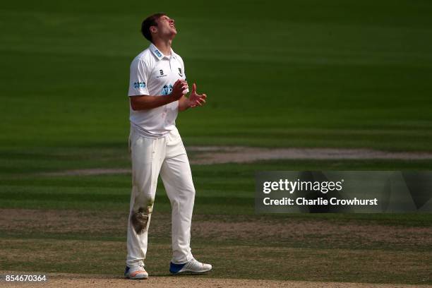 Stu Whittingham of Sussex cuts a frustrated figure during day three of the Specsavers County Championship Division Two match between Sussex and...