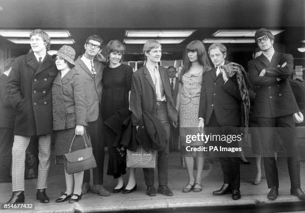 Members of Manfred Mann and their partners at London airport, where they were leaving for a 10-day tour of Czechoslovakia. Paul Jones and his wife...