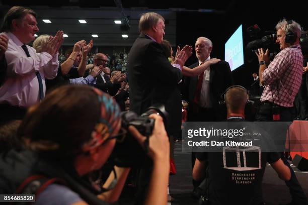 Labour Leader Jeremy Corbyn arrives to address delegates on the final day of the Labour Party conference on September 26, 2017 in Brighton, England....