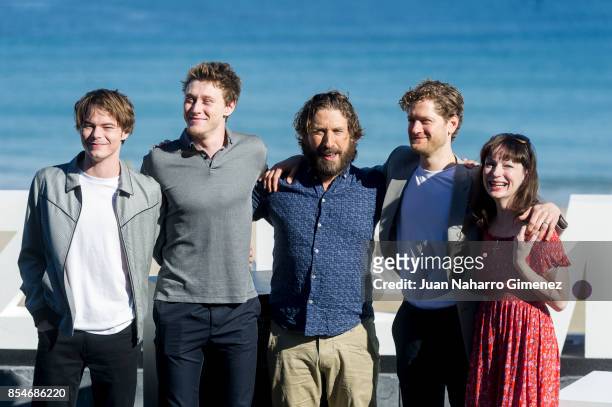 Charlie Heaton, George Mackay, Sergio G.Sanchez, Kyle Soller and Nicola Harrison attend 'Marrowbone' photocall during 65th San Sebastian Film...