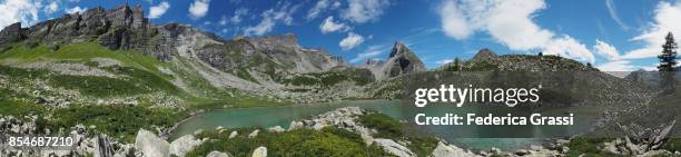 large panoramic view of lago bianco (white lake), alpe veglia natural park - veglia stock-fotos und bilder