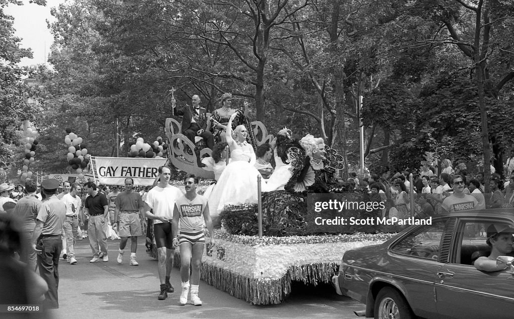 Parade Floats Line The Streets, Gay Pride Parade NYC 1989