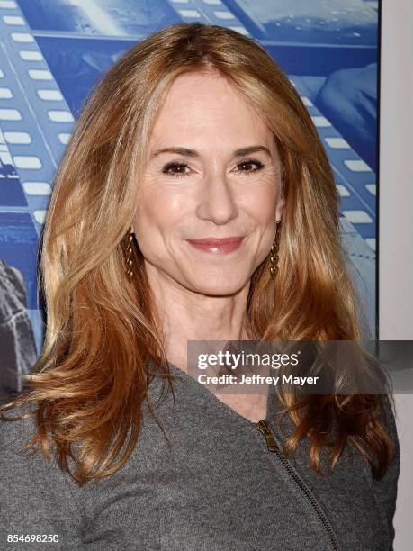 Actress Holly Hunter arrives at the Premiere Of HBO's 'Spielberg' at Paramount Studios on September 26, 2017 in Hollywood, California.