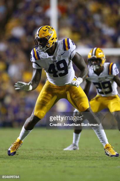 Arden Key of the LSU Tigers rushes during a game against the Syracuse Orange at Tiger Stadium on September 23, 2017 in Baton Rouge, Louisiana.