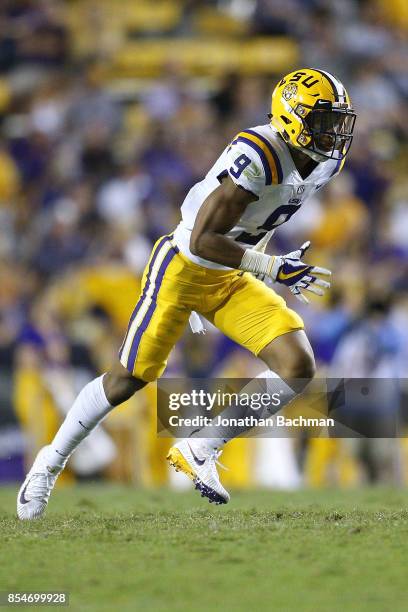 Grant Delpit of the LSU Tigers defends during a game against the Syracuse Orange at Tiger Stadium on September 23, 2017 in Baton Rouge, Louisiana.