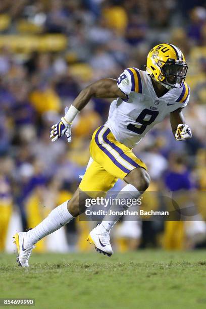 Grant Delpit of the LSU Tigers defends during a game against the Syracuse Orange at Tiger Stadium on September 23, 2017 in Baton Rouge, Louisiana.