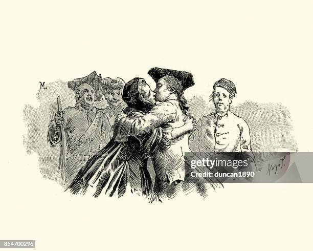 manon lescaut - young couple kissing 18th century - puckering stock illustrations