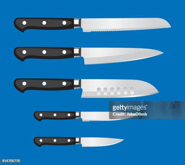 illustrazioni stock, clip art, cartoni animati e icone di tendenza di set di coltelli da cucina - kitchen knife