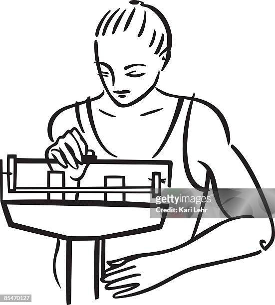 a woman weighing herself - anorexia stock illustrations