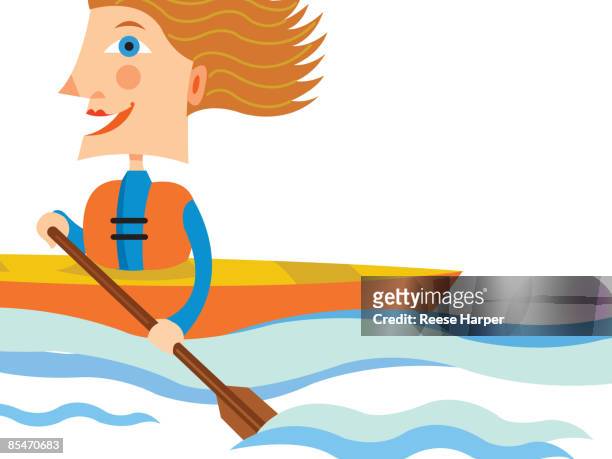 a woman canoeing - reise stock illustrations
