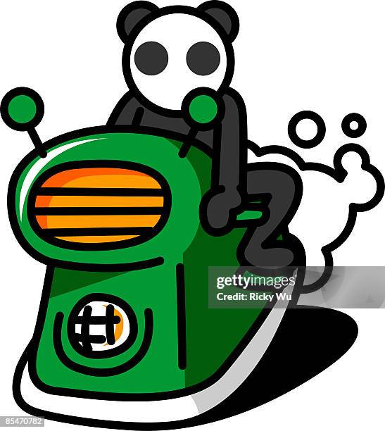 a panda riding a moped - panda bike stock-grafiken, -clipart, -cartoons und -symbole