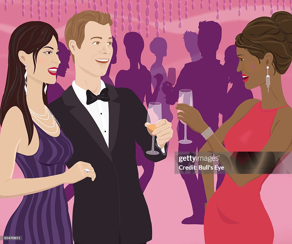A woman toasting a couple at a party