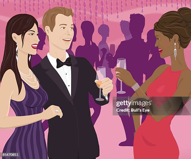 a woman toasting a couple at a party - man proposing indoor stock illustrations