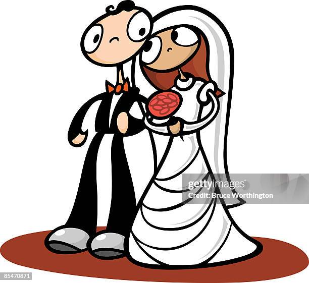 a bride and groom - front on groom and bride stock illustrations