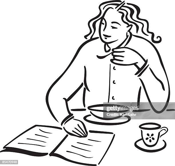 a woman having breakfast - granola stock illustrations