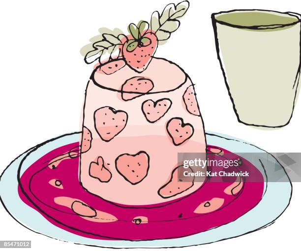 a strawberry jelly and a mold - jello mold stock illustrations