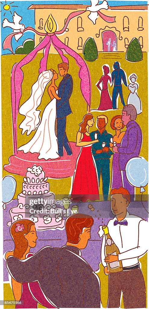 People celebrating at a wedding outdoors