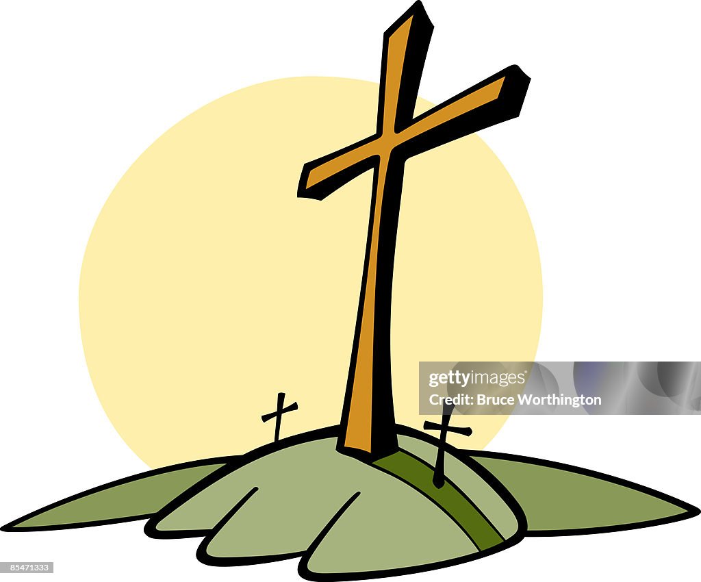 Three crosses on a hill