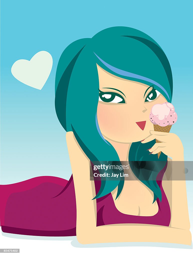 A sexy woman eating ice cream