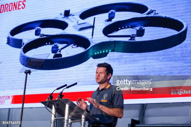 Garry Smith, head of engineering at EasyJet Plc, speaks during the airlines annual innovation day at London Gatwick airport in Crawley, U.K., on...