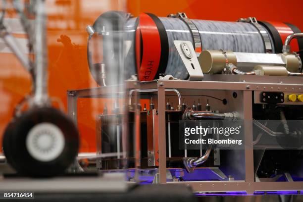Hydrogen fuel cell, developed in conjunction with Safran SA, to power taxiing aircraft sits on display during the EasyJet Plc annual innovation day...