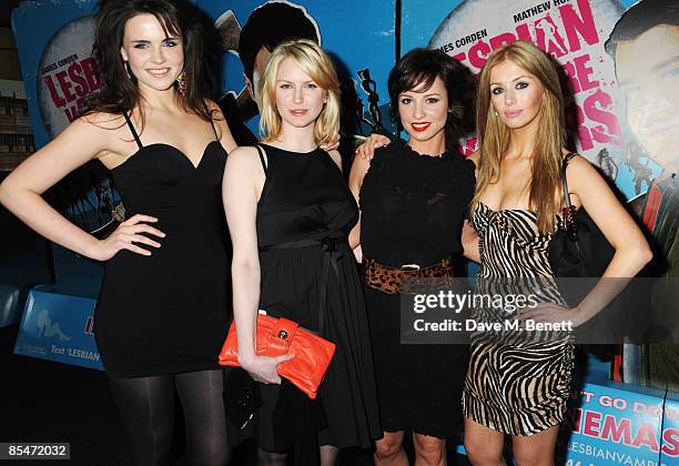 Emer Kenny, Louise Dylan, Lucy Gaskell and Ashley Mulheron attend the gala premiere of 'Lesbian Vampire Killers', at Vue Cinema on March 17, 2009 in...