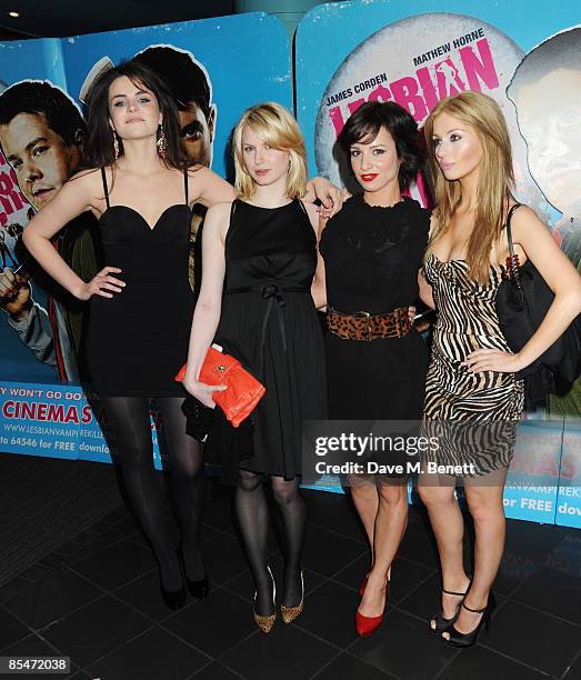 Emer Kenny, Louise Dylan, Lucy Gaskell and Ashley Mulheron attend the gala premiere of 'Lesbian Vampire Killers', at Vue Cinema on March 17, 2009 in...