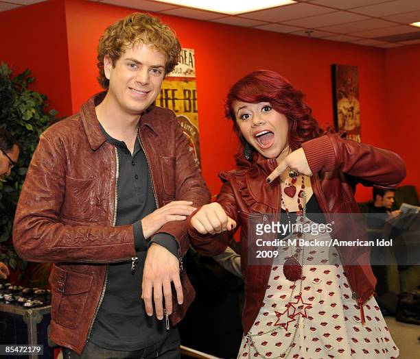 Contestants Scott MacIntyre and Allison Iraheta are seen backstage at American Idol March 17, 2009 in Los Angeles, California. The top 11 perform in...