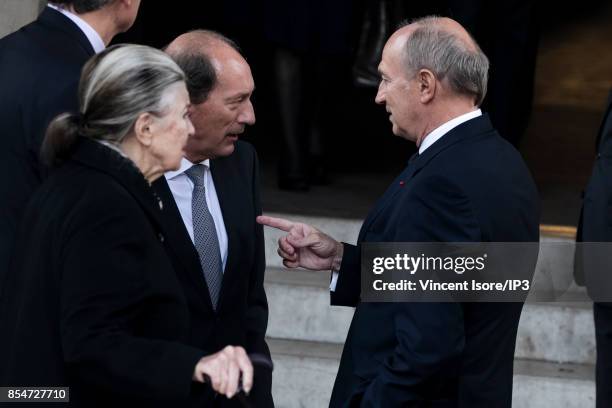 Oreal CEO Jean Paul Agon and Nestle General Manager Paul Bulcke attend the Liliane Bettencourt's funeral organized at the Saint Pierre Church on...