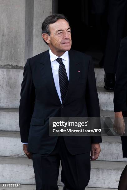 Former L'Oreal CEO Lindsay Owen Jones attends the Liliane Bettencourt's funeral organized at the Saint Pierre Church on September 26, 2017 in...