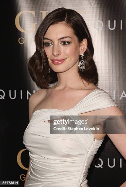 Actress Anne Hathaway attends the New York Premiere of "Valentino: The Last Emperor" at The Museum of Modern Art in the The Roy and Niuta Titus I...