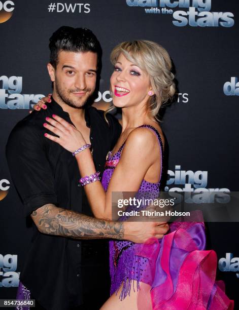 Mark Ballas and Lindsey Stirling attend 'Dancing With The Stars' season 25 taping at CBS Televison City on September 26, 2017 in Los Angeles,...