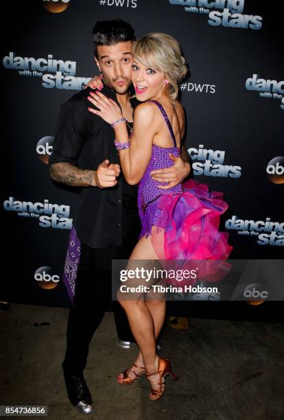 Mark Ballas and Lindsey Stirling attend 'Dancing With The Stars' season 25 taping at CBS Televison City on September 26, 2017 in Los Angeles,...