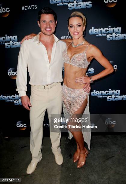 Nick Lachey and Peta Murgatroyd attend 'Dancing With The Stars' season 25 taping at CBS Televison City on September 26, 2017 in Los Angeles,...