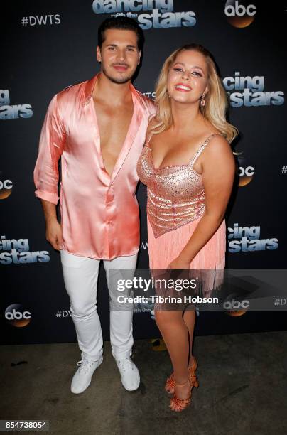 Gleb Savchenko and Sasha Pieterse attend 'Dancing With The Stars' season 25 taping at CBS Televison City on September 26, 2017 in Los Angeles,...