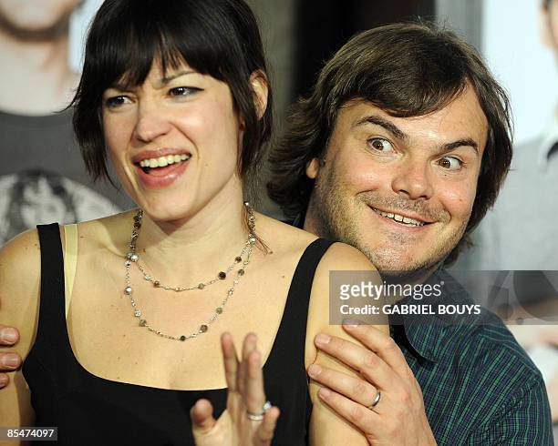 Actor Jack Black arrives with his wife, actress Tanya Haden at the premiere of "I Love You, Man" held at Mann's Village Theater on March 17, 2009 in...