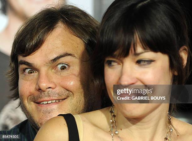 Actor Jack Black arrives with his wife, actress Tanya Haden at the premiere of "I Love You, Man" held at Mann's Village Theater on March 17, 2009 in...