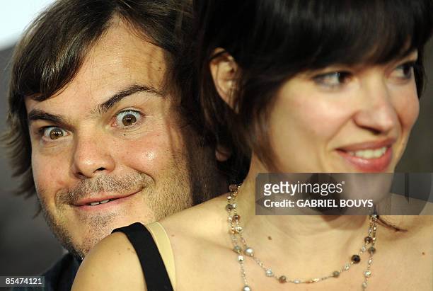Actor Jack Black arrives with his wife, actress Tanya Haden at the premiere of "I Love You, Man" held at Mann's Village Theater on March 17, 2009 in...