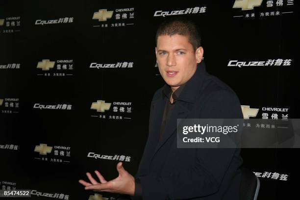 Wentworth Miller, hero of the hot TV series "Prision break" is interviewed while promoting a Chevrolet car March 17, 2009 in Shanghai, China.