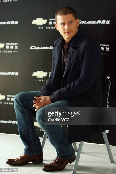 Wentworth Miller, hero of the hot TV series "Prision break" is interviewed while promoting a Chevrolet car March 17, 2009 in Shanghai, China.